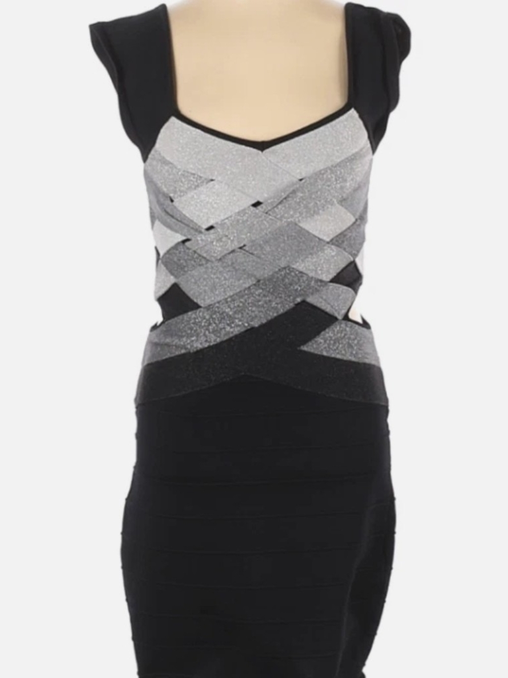Hot Miami Styles - Black and Silver Knit Bodycon Dress